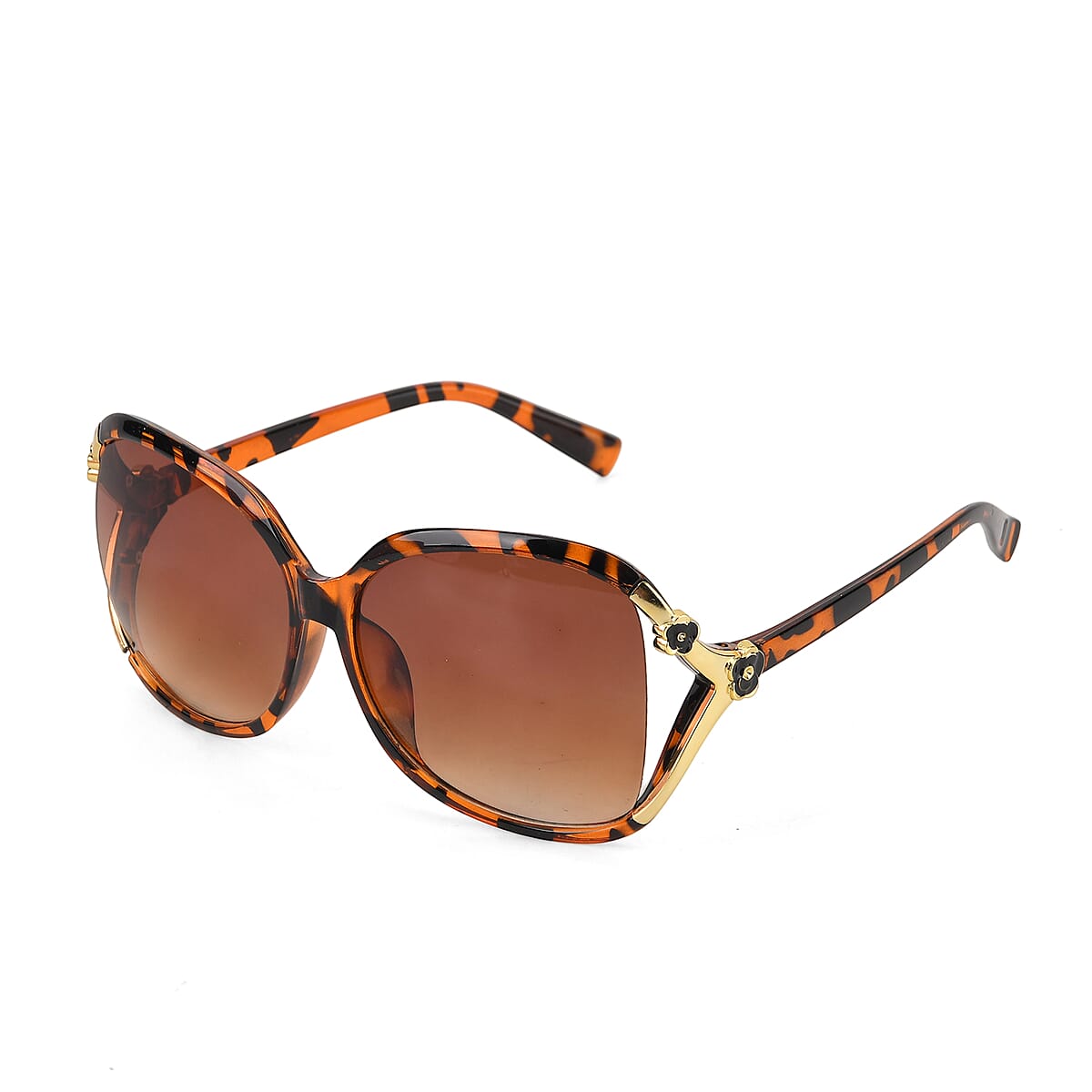 La Marey Gradient Tea Brown UV400 Sunglasses and Pink Color Resin Crystal Hat image number 4