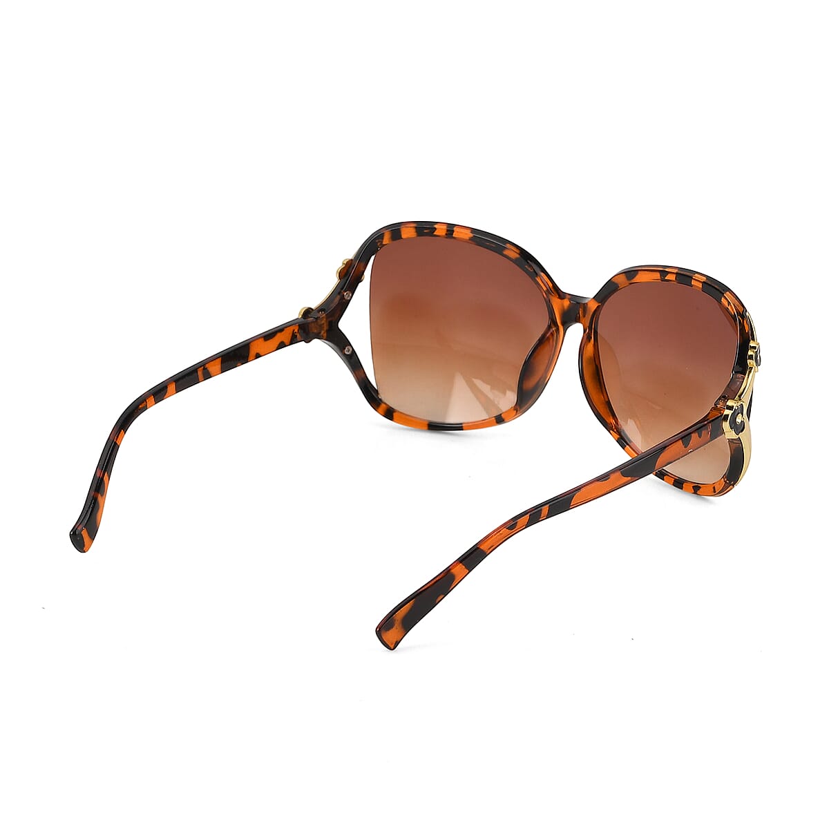 La Marey Gradient Tea Brown UV400 Sunglasses and Pink Color Resin Crystal Hat image number 5