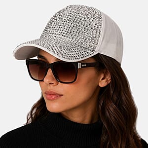 La Marey Zebra Print UV400 Sunglasses and Silver Color Resin Crystal Hat