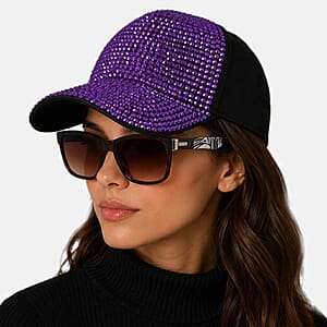 La Marey Zebra Print UV400 Sunglasses and Purple Color Resin Crystal Hat