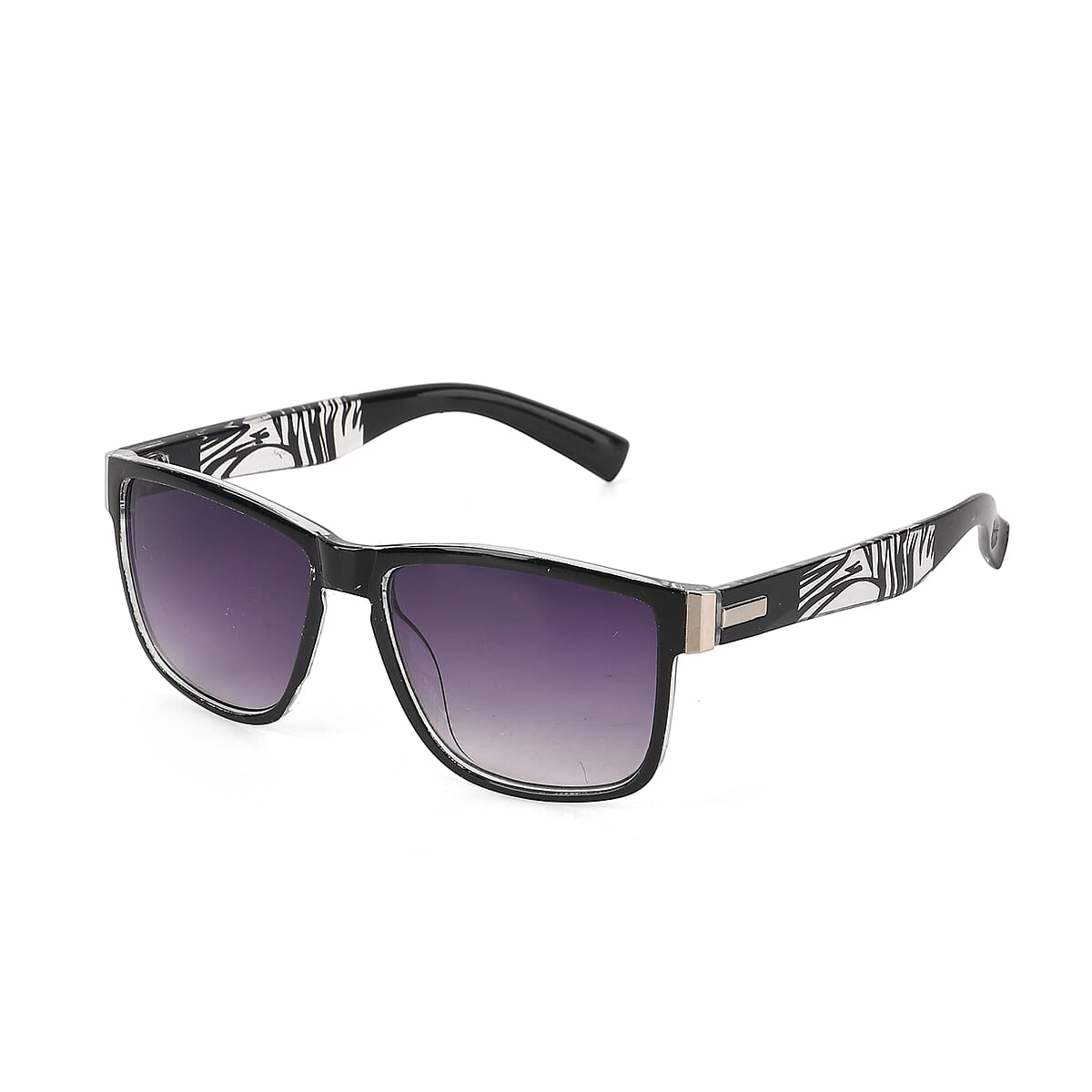 La Marey Zebra Print UV400 Sunglasses and Purple Color Resin Crystal Hat image number 4