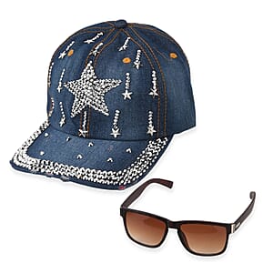 La Marey Leopard Orint UV400 Sunglasses and Star Design Resin Crystal Hat