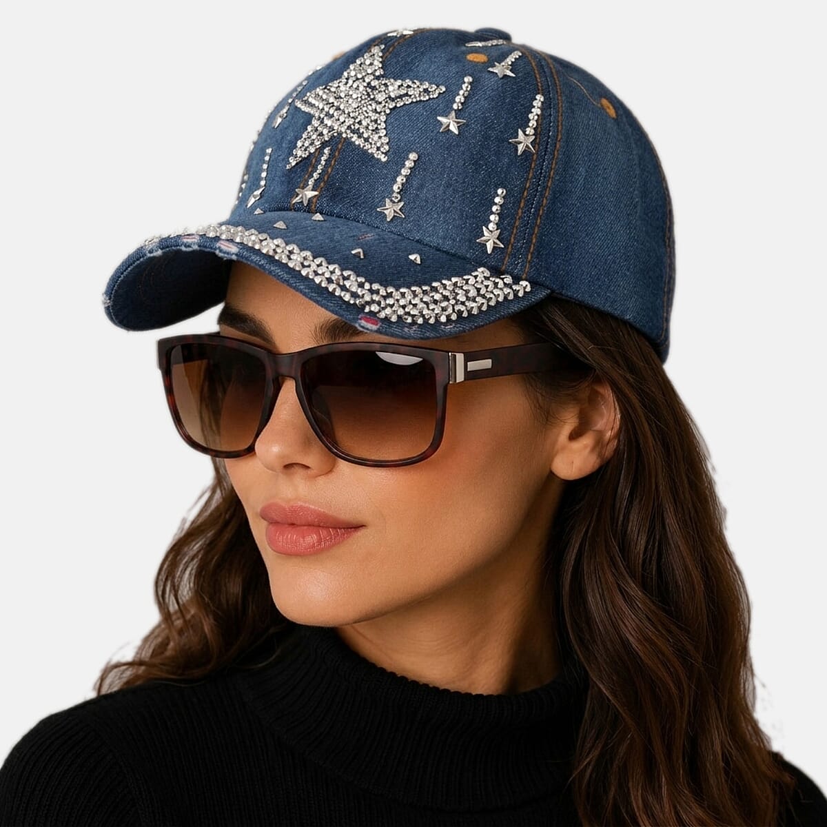 La Marey Leopard Orint UV400 Sunglasses and Star Design Resin Crystal Hat image number 1