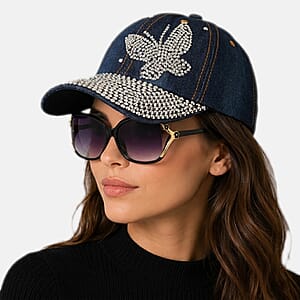 La Marey Gradient Black Gray UV400 Sunglasses and Butterfly Design Resin Crystal Hat