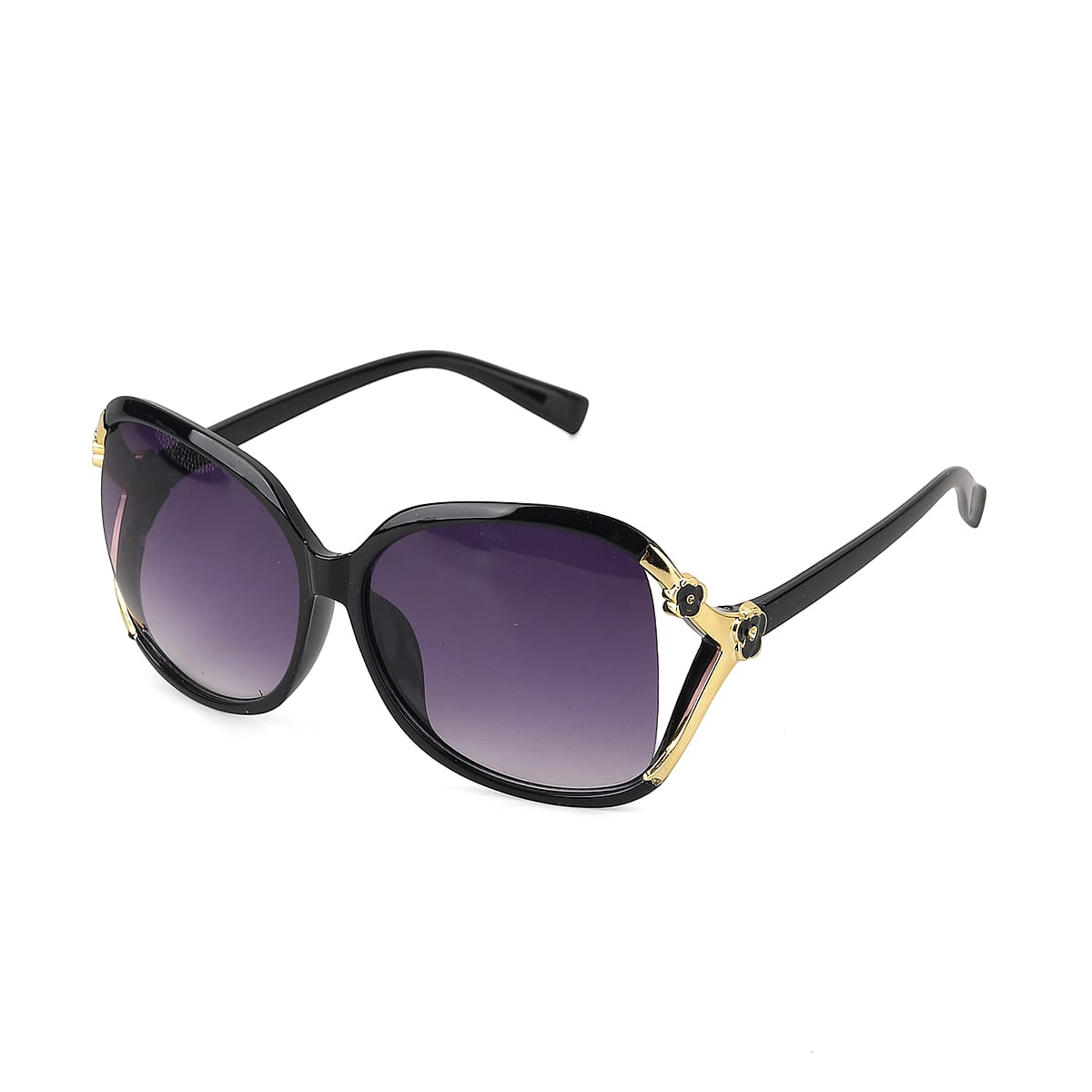 La Marey Gradient Black Gray UV400 Sunglasses and Butterfly Design Resin Crystal Hat image number 4