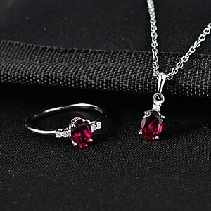 D'Joy Premium Orissa Rhodolite Garnet and Moissanite 2.15 ctw Box Set Ring (Size 5.0), Pendant Necklace 20 Inches in Rhodium Over Sterling Silver