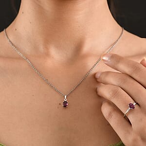 D'Joy Premium Orissa Rhodolite Garnet and Moissanite 2.15 ctw Box Set Ring (Size 5.0), Pendant Necklace 20 Inches in Rhodium Over Sterling Silver