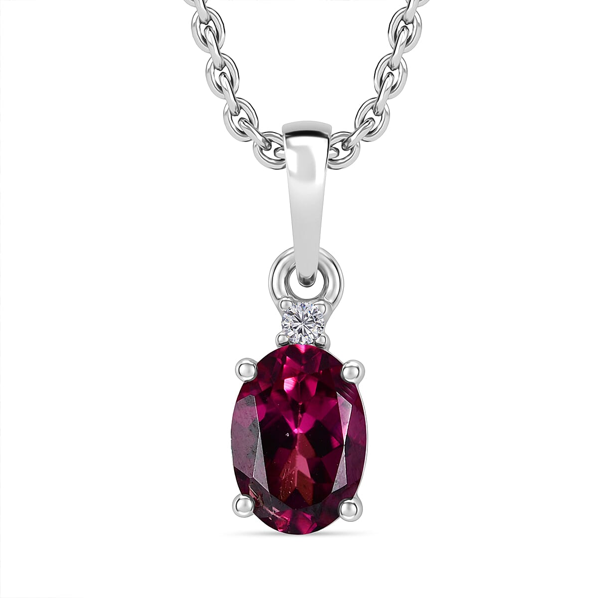 D'Joy Premium Orissa Rhodolite Garnet and Moissanite 2.15 ctw Box Set Ring (Size 5.0), Pendant Necklace 20 Inches in Rhodium Over Sterling Silver
