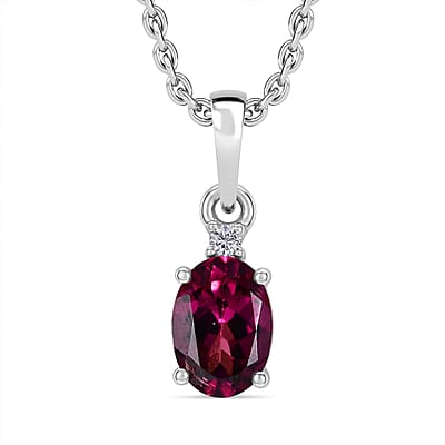 D'Joy Premium Orissa Rhodolite Garnet and Moissanite 2.15 ctw Box Set Ring (Size 5.0), Pendant Necklace 20 Inches in Rhodium Over Sterling Silver