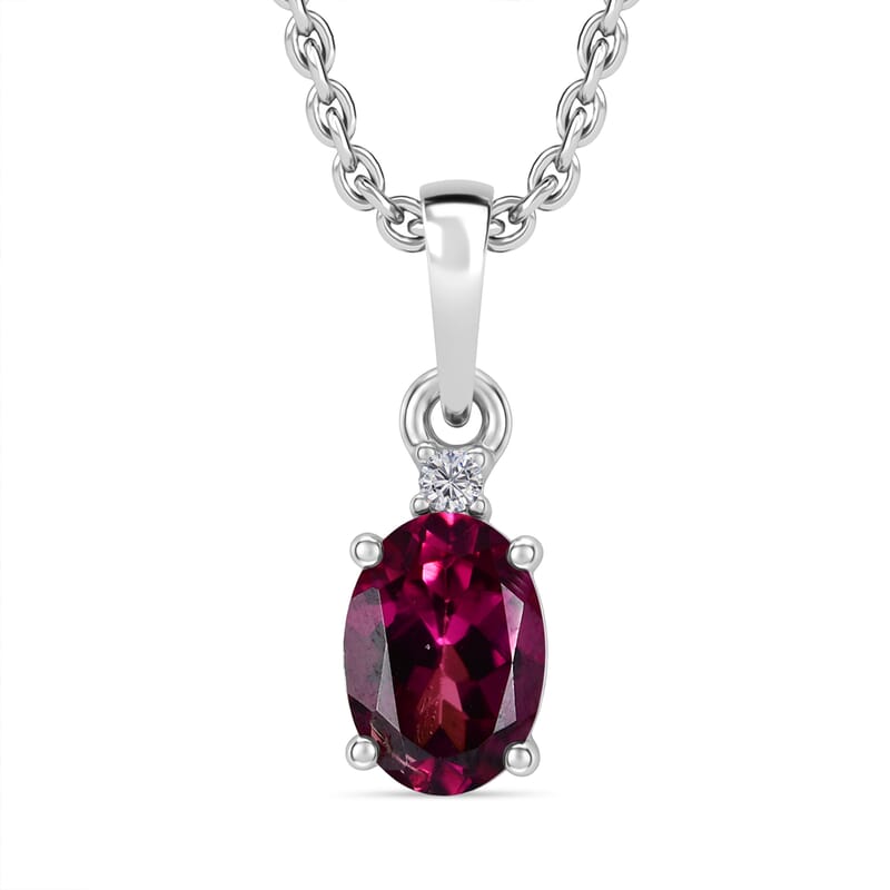 D'Joy Premium Orissa Rhodolite Garnet and Moissanite 2.15 ctw Box Set Ring (Size 5.0), Pendant Necklace 20 Inches in Rhodium Over Sterling Silver