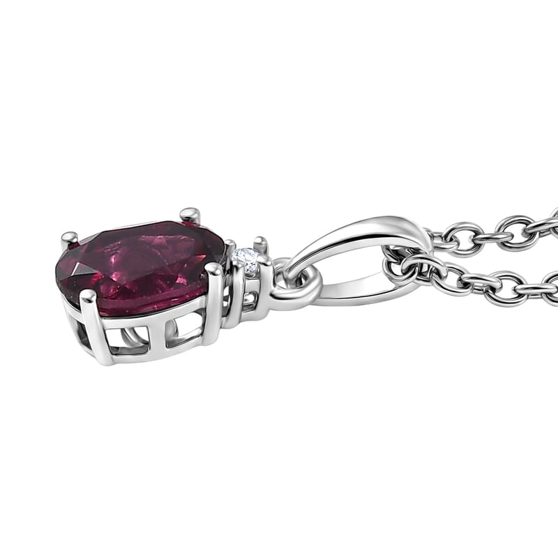 D'Joy Premium Orissa Rhodolite Garnet and Moissanite 2.15 ctw Box Set Ring (Size 5.0), Pendant Necklace 20 Inches in Rhodium Over Sterling Silver
