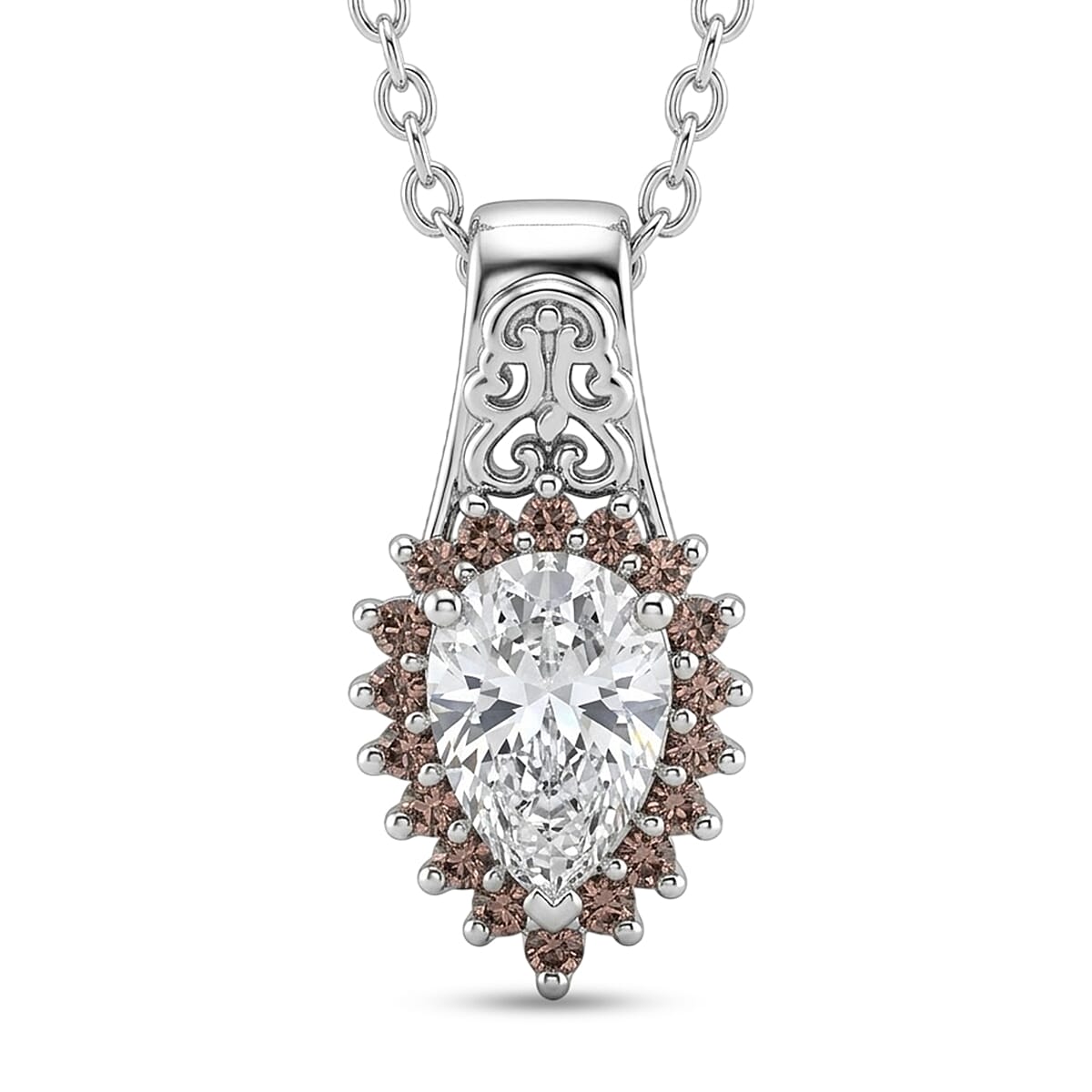 EverTrue Simulated White and Brown Diamond 2.70 ctw Pendant in Platinum Bond with Stainless Steel Necklace 20 Inches image number 0