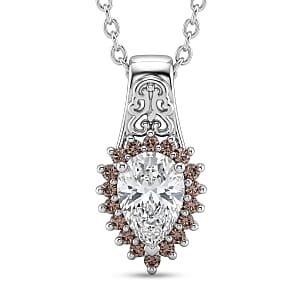 EverTrue Simulated White and Brown Diamond 2.70 ctw Pendant in Platinum Bond with Stainless Steel Necklace 20 Inches