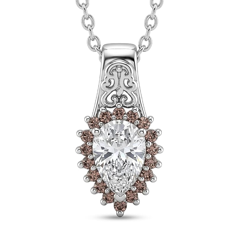 EverTrue Simulated White and Brown Diamond 2.70 ctw Pendant in Platinum Bond with Stainless Steel Necklace 20 Inches