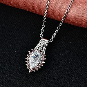 EverTrue Simulated White and Brown Diamond 2.70 ctw Pendant in Platinum Bond with Stainless Steel Necklace 20 Inches