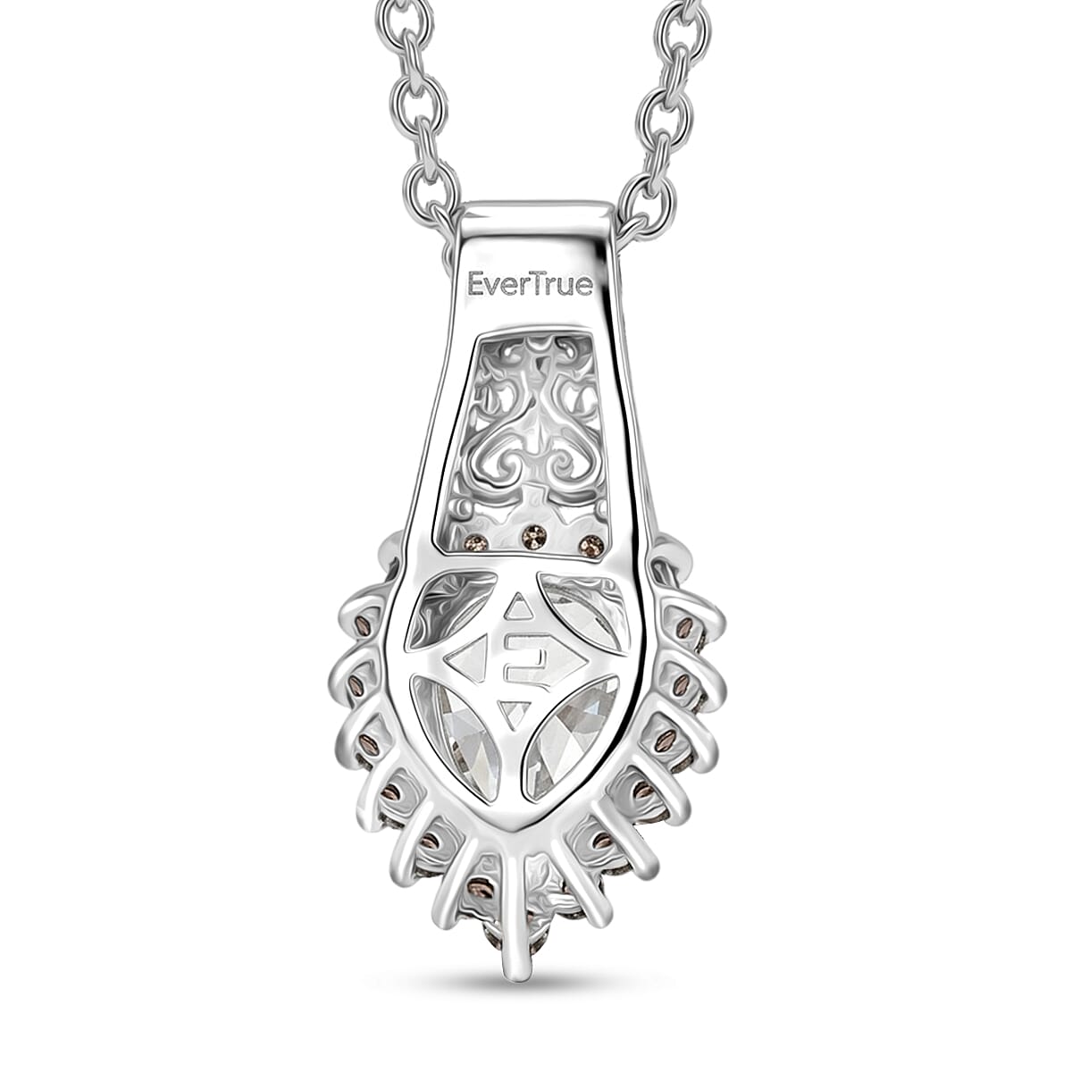 EverTrue Simulated White and Brown Diamond 2.70 ctw Pendant in Platinum Bond with Stainless Steel Necklace 20 Inches