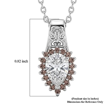 EverTrue Simulated White and Brown Diamond 2.70 ctw Pendant in Platinum Bond with Stainless Steel Necklace 20 Inches