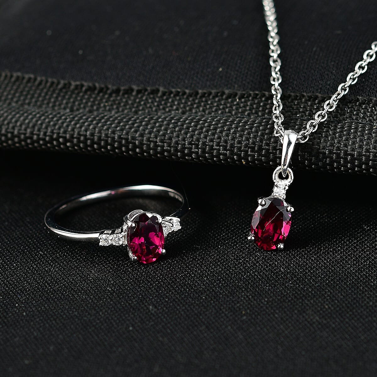D'Joy Premium Orissa Rhodolite Garnet and Moissanite 2.15 ctw Box Set Ring (Size 10.0), Pendant Necklace 20 Inches in Rhodium Over Sterling Silver image number 1