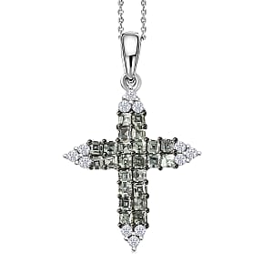 D'Joy Premium Green Sapphire and Moissanite 2.15 ctw Pendant Necklace in Rhodium Over Sterling Silver 20 Inches 