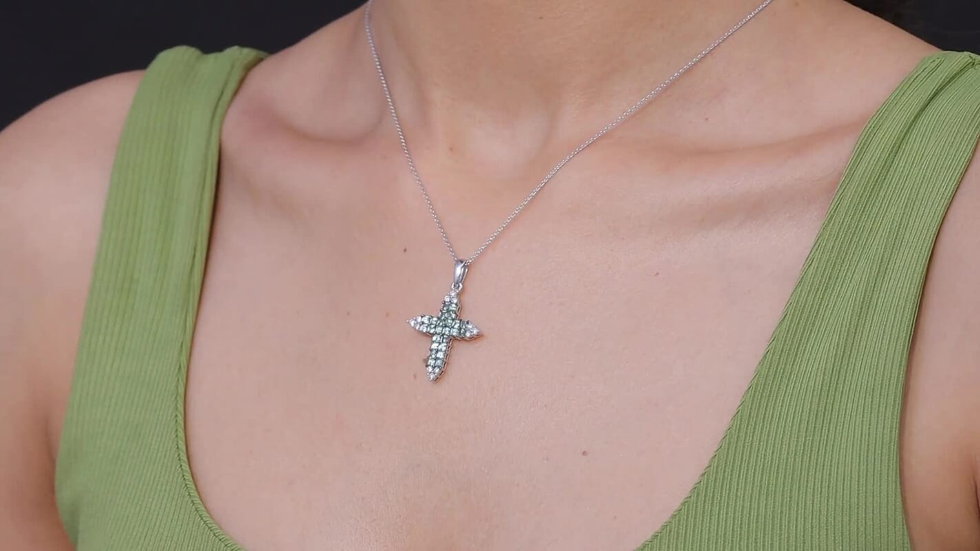 D'Joy Premium Green Sapphire and Moissanite 2.15 ctw Pendant Necklace in Rhodium Over Sterling Silver 20 Inches