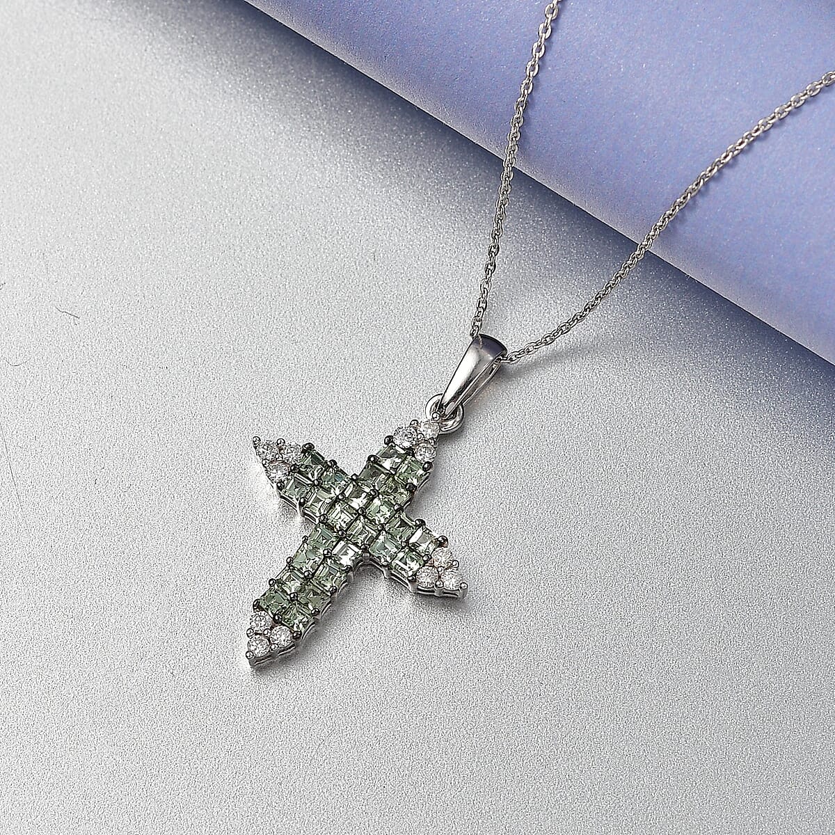 D'Joy Premium Green Sapphire and Moissanite 2.15 ctw Pendant Necklace in Rhodium Over Sterling Silver 20 Inches  image number 1