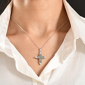 D'Joy Premium Green Sapphire and Moissanite 2.15 ctw Pendant Necklace in Rhodium Over Sterling Silver 20 Inches 