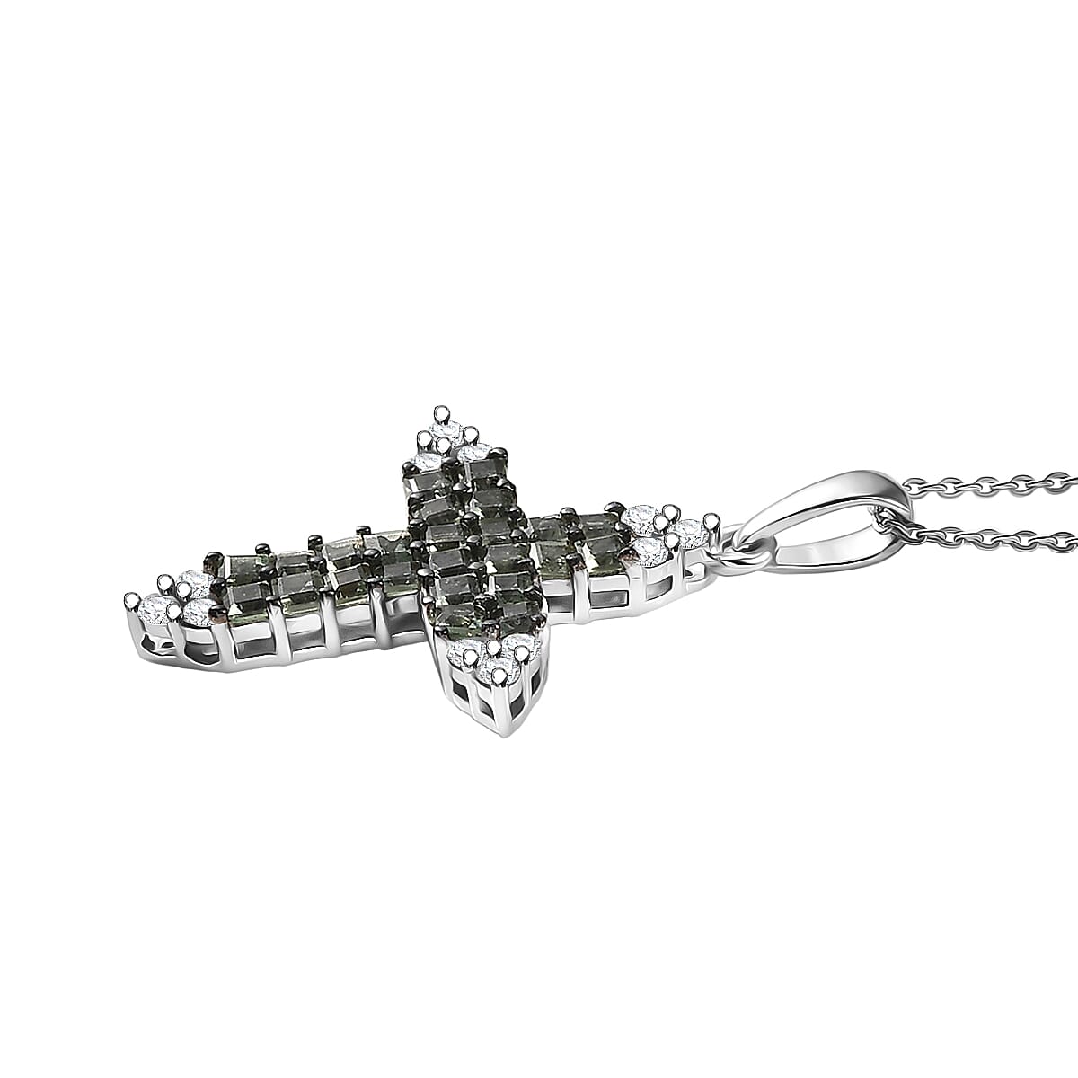 D'Joy Premium Green Sapphire and Moissanite 2.15 ctw Pendant Necklace in Rhodium Over Sterling Silver 20 Inches 