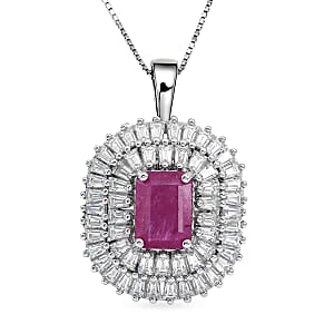 D'Joy AAA Royal Ruby and Moissanite 3.85 ctw Crimson Crown Pendant Necklace in Rhodium Over Sterling Silver (20 Inches)