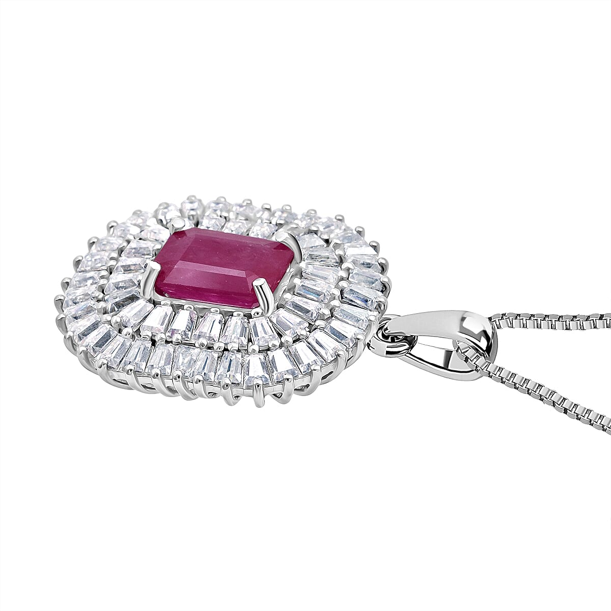 D'Joy AAA Royal Ruby and Moissanite 3.85 ctw Crimson Crown Pendant Necklace in Rhodium Over Sterling Silver (20 Inches) image number 3