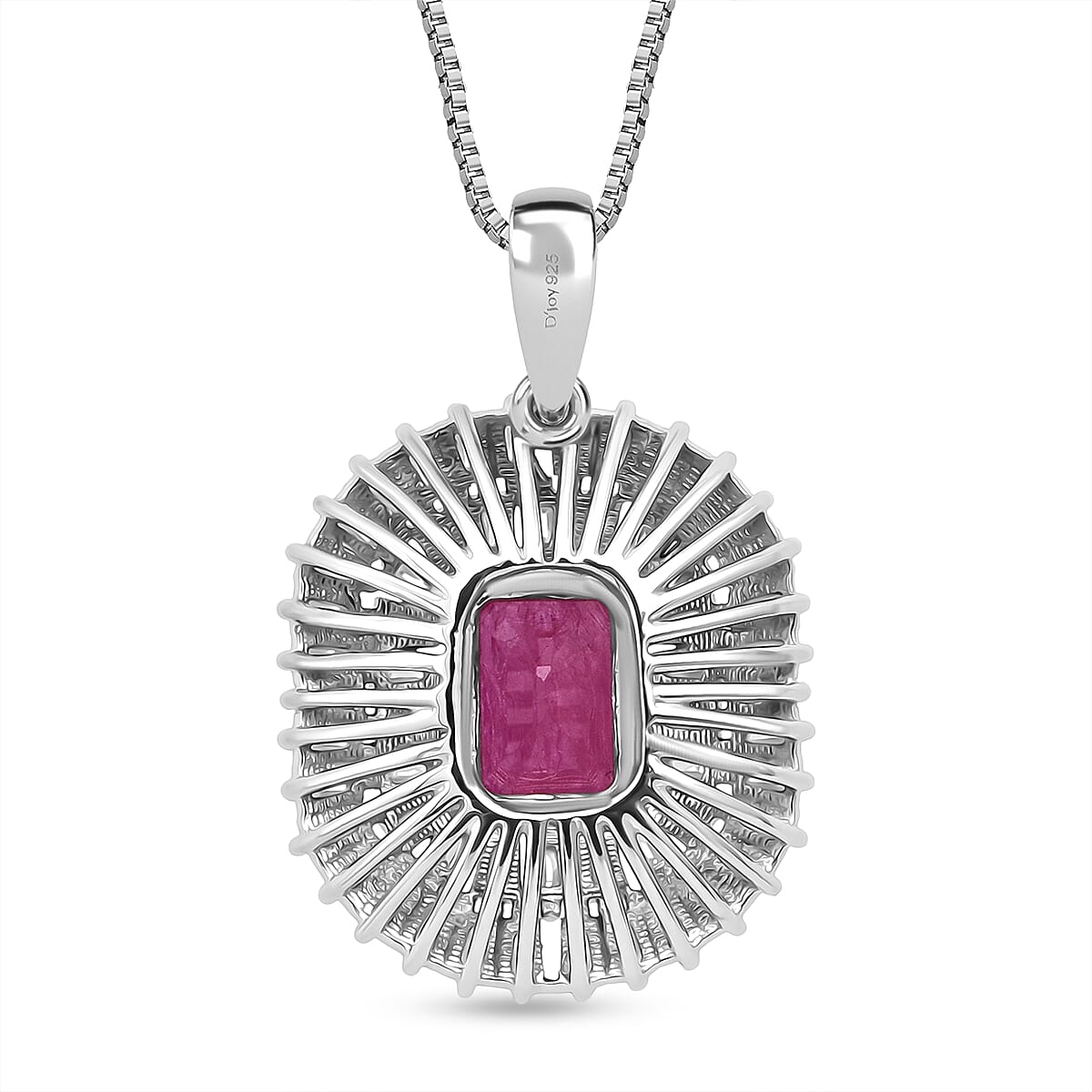D'Joy AAA Royal Ruby and Moissanite 3.85 ctw Crimson Crown Pendant Necklace in Rhodium Over Sterling Silver (20 Inches)