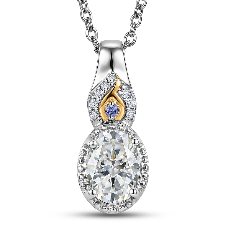 EverTrue Moissanite 1.35 ctw Pendant in 18K YG Plated and Platinum Bond with Stainless Steel Necklace 20 Inches