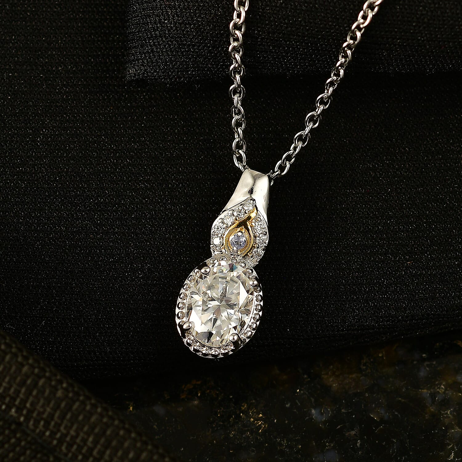 EverTrue Moissanite 1.35 ctw Pendant in 18K YG Plated and Platinum Bond with Stainless Steel Necklace 20 Inches