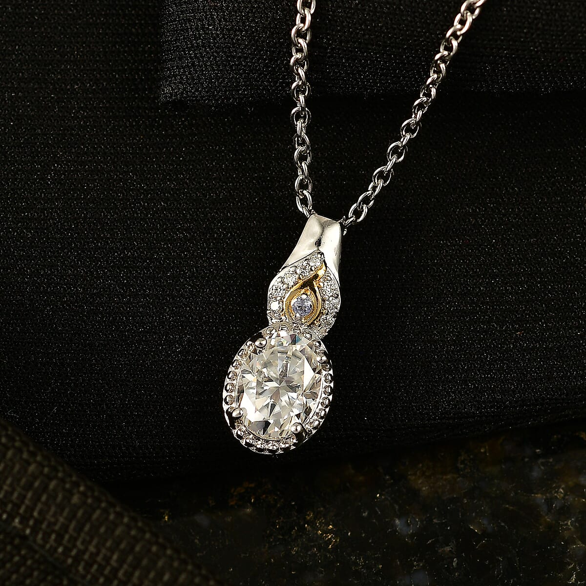 EverTrue Moissanite 1.35 ctw Pendant in 18K YG Plated and Platinum Bond with Stainless Steel Necklace 20 Inches  image number 1