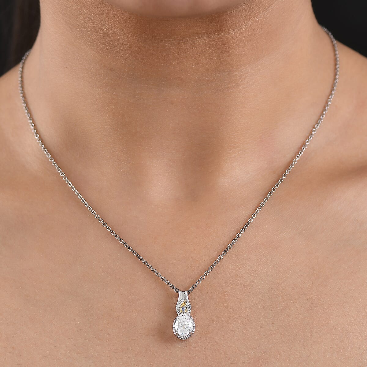 EverTrue Moissanite 1.35 ctw Pendant in 18K YG Plated and Platinum Bond with Stainless Steel Necklace 20 Inches  image number 2