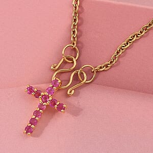 D'Joy Niassa Ruby (FF) 1.00 ctw Cross Pendant in 14K Yellow Gold Over Sterling Silver with Stainless Steel Necklace 20 Inches