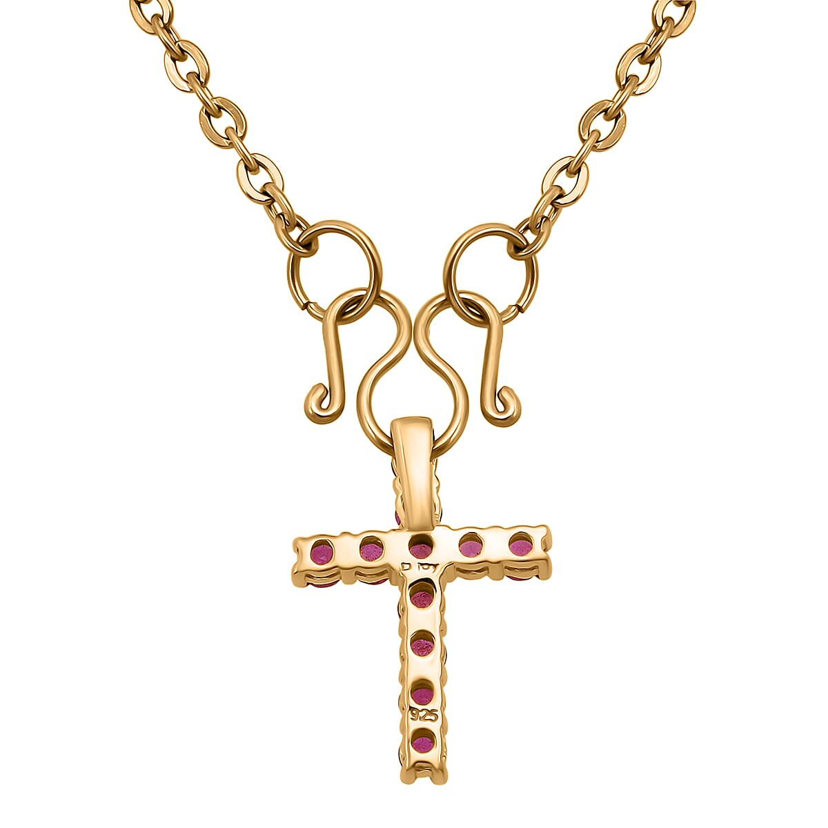 D'Joy Niassa Ruby (FF) 1.00 ctw Cross Pendant in 14K Yellow Gold Over Sterling Silver with Stainless Steel Necklace 20 Inches image number 4