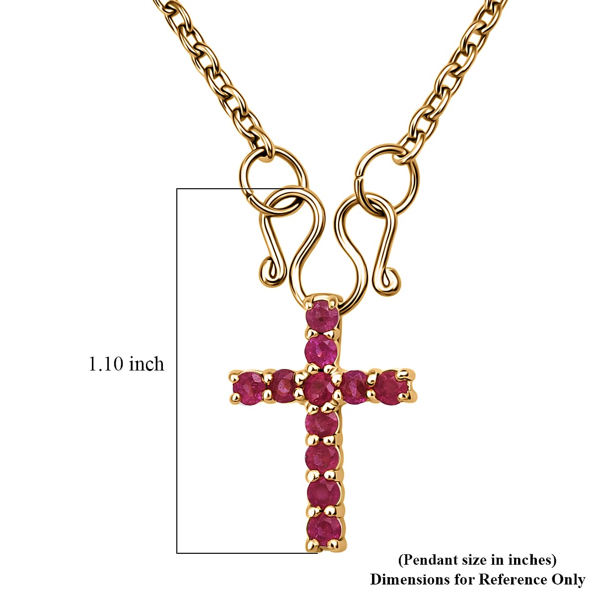 D'Joy Niassa Ruby (FF) 1.00 ctw Cross Pendant in 14K Yellow Gold Over Sterling Silver with Stainless Steel Necklace 20 Inches image number 5