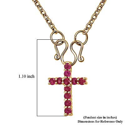 D'Joy Niassa Ruby (FF) 1.00 ctw Cross Pendant in 14K Yellow Gold Over Sterling Silver with Stainless Steel Necklace 20 Inches