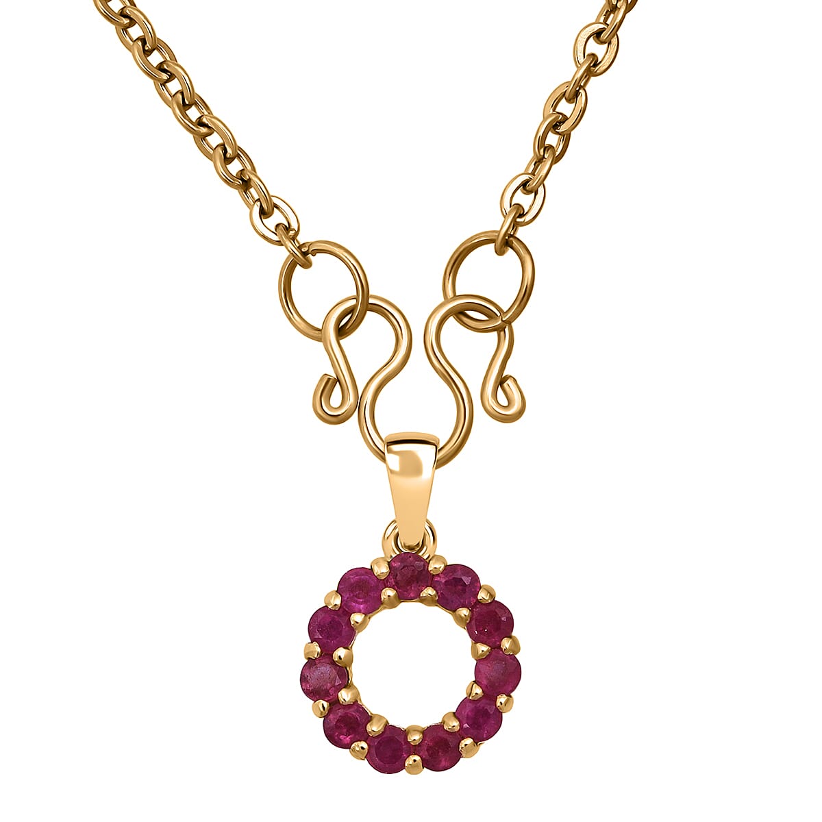 D'Joy Niassa Ruby (FF) 1.00 ctw Circle Pendant in 14K YG Over Sterling Silver with Stainless Steel Necklace 20 Inches