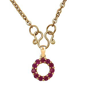 D'Joy Niassa Ruby (FF) 1.00 ctw Circle Pendant in 14K YG Over Sterling Silver with Stainless Steel Necklace 20 Inches