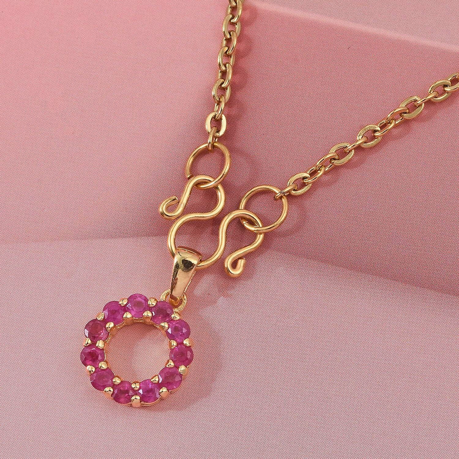 D'Joy Niassa Ruby (FF) 1.00 ctw Circle Pendant in 14K YG Over Sterling Silver with Stainless Steel Necklace 20 Inches