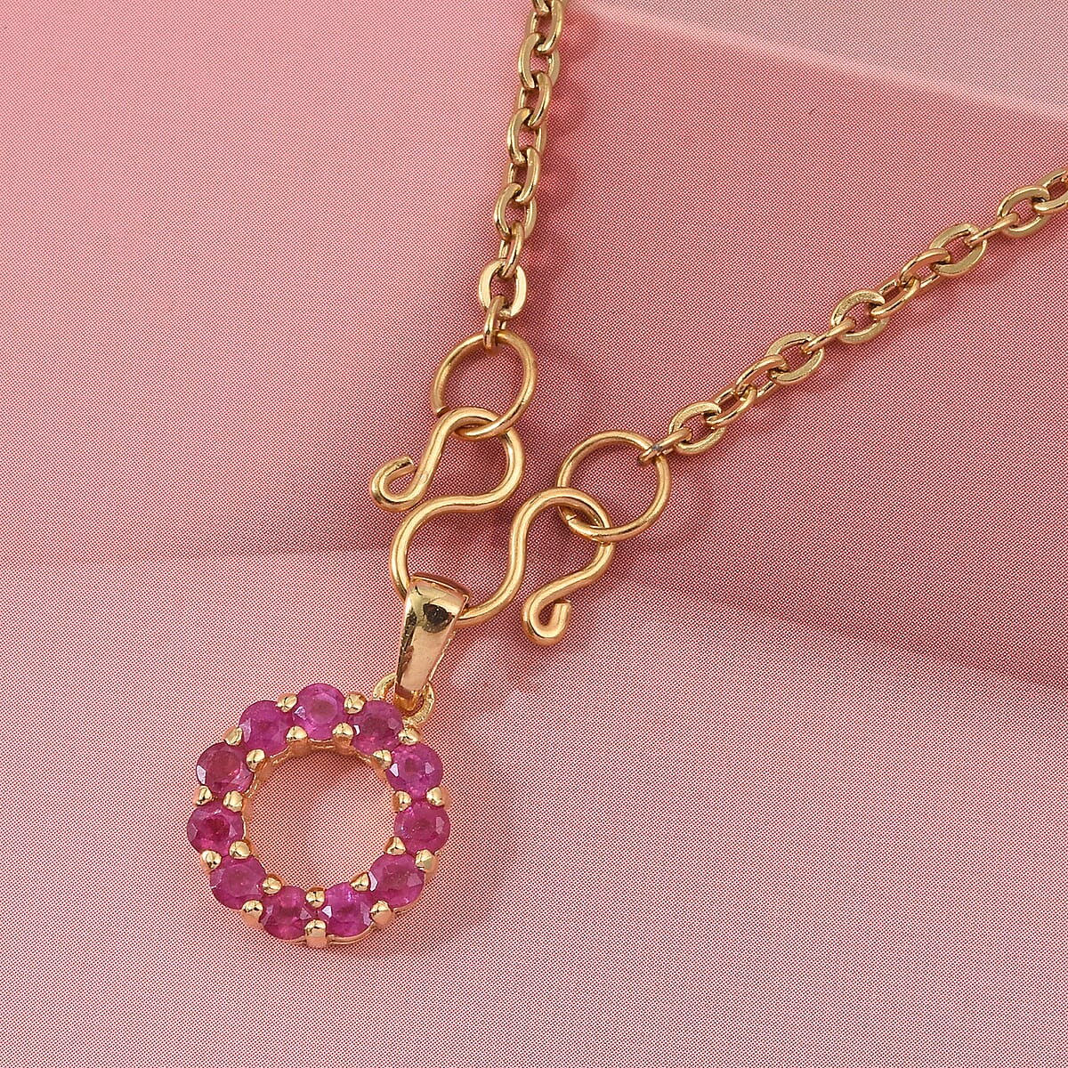 D'Joy Niassa Ruby (FF) 1.00 ctw Circle Pendant in 14K YG Over Sterling Silver with Stainless Steel Necklace 20 Inches image number 1
