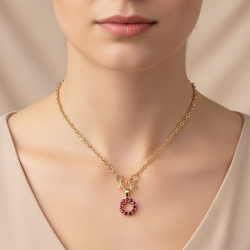 D'Joy Niassa Ruby (FF) 1.00 ctw Circle Pendant in 14K YG Over Sterling Silver with Stainless Steel Necklace 20 Inches