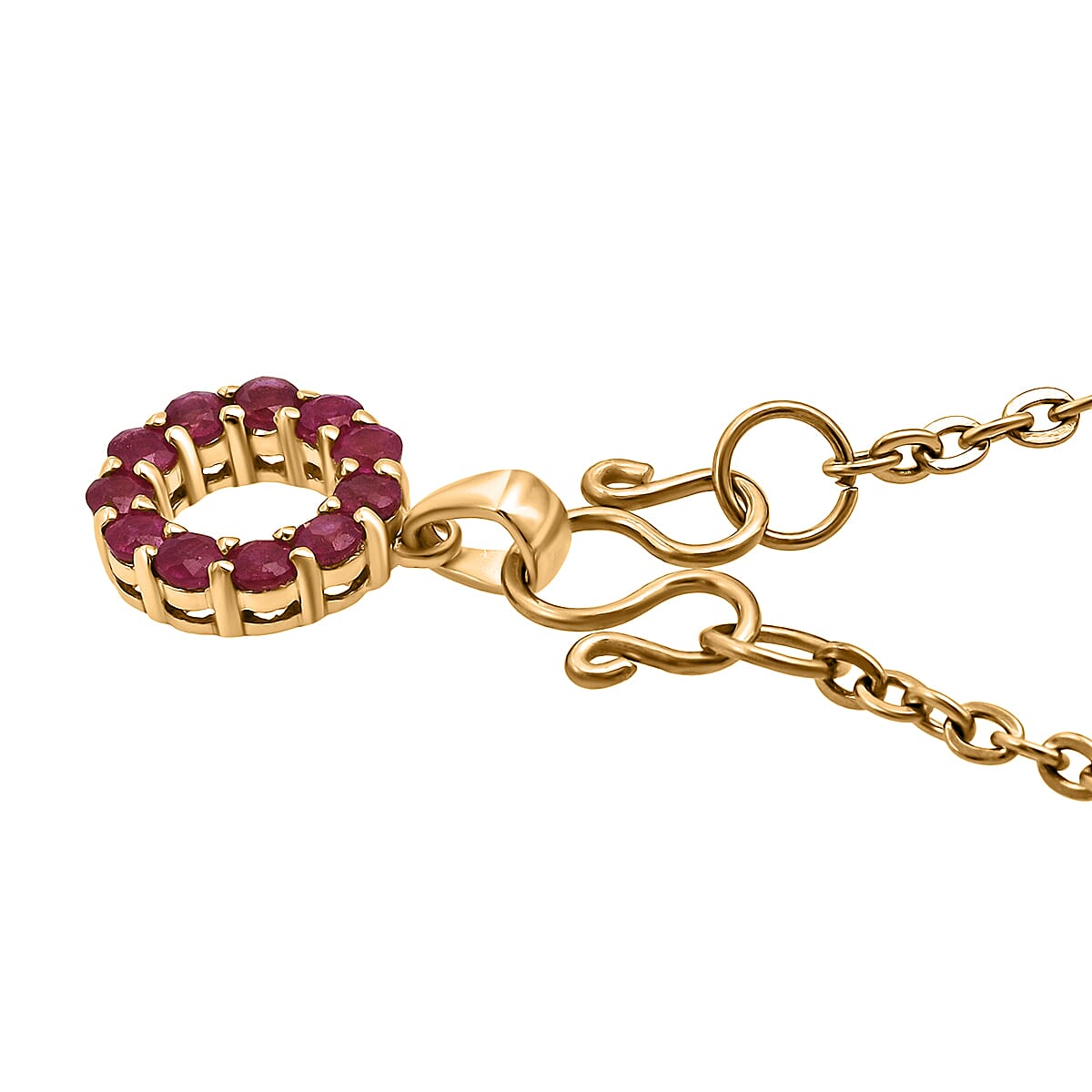 D'Joy Niassa Ruby (FF) 1.00 ctw Circle Pendant in 14K YG Over Sterling Silver with Stainless Steel Necklace 20 Inches image number 3
