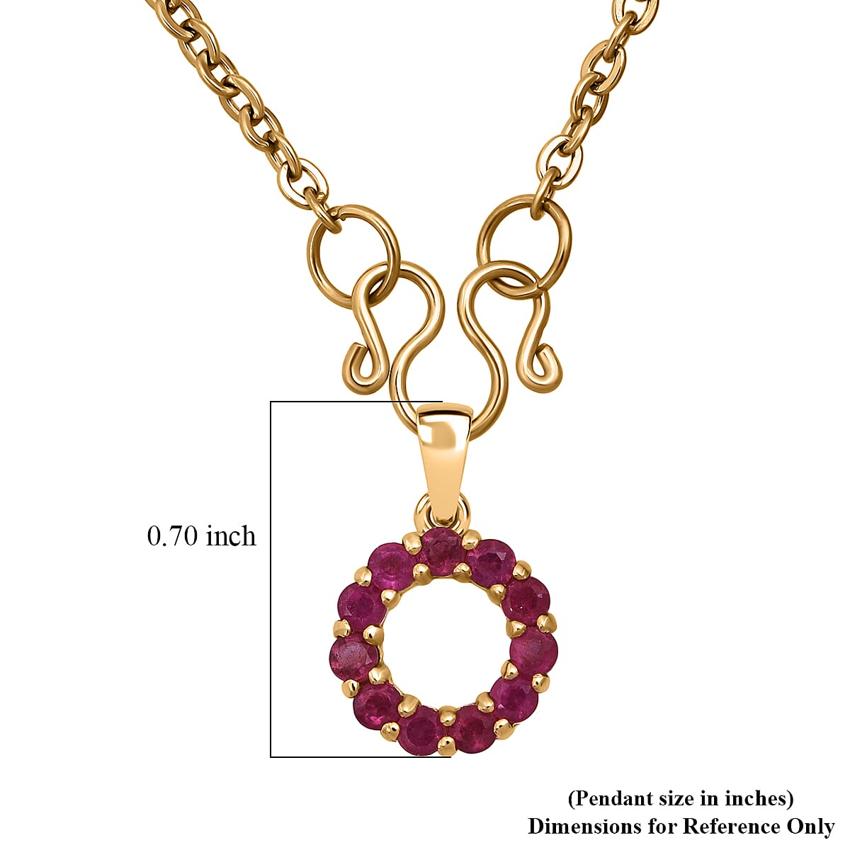 D'Joy Niassa Ruby (FF) 1.00 ctw Circle Pendant in 14K YG Over Sterling Silver with Stainless Steel Necklace 20 Inches image number 5