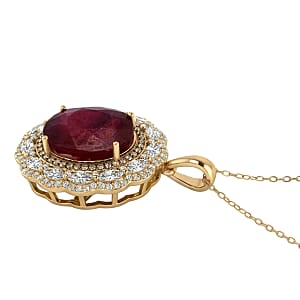 D'Joy Premium Niassa Ruby (FF), Champagne Zircon and White Zircon 15.15 ctw Regal Bloom Pendant Necklace in 18K Vermeil Yellow Gold Over Sterling Silver 20 Inches
