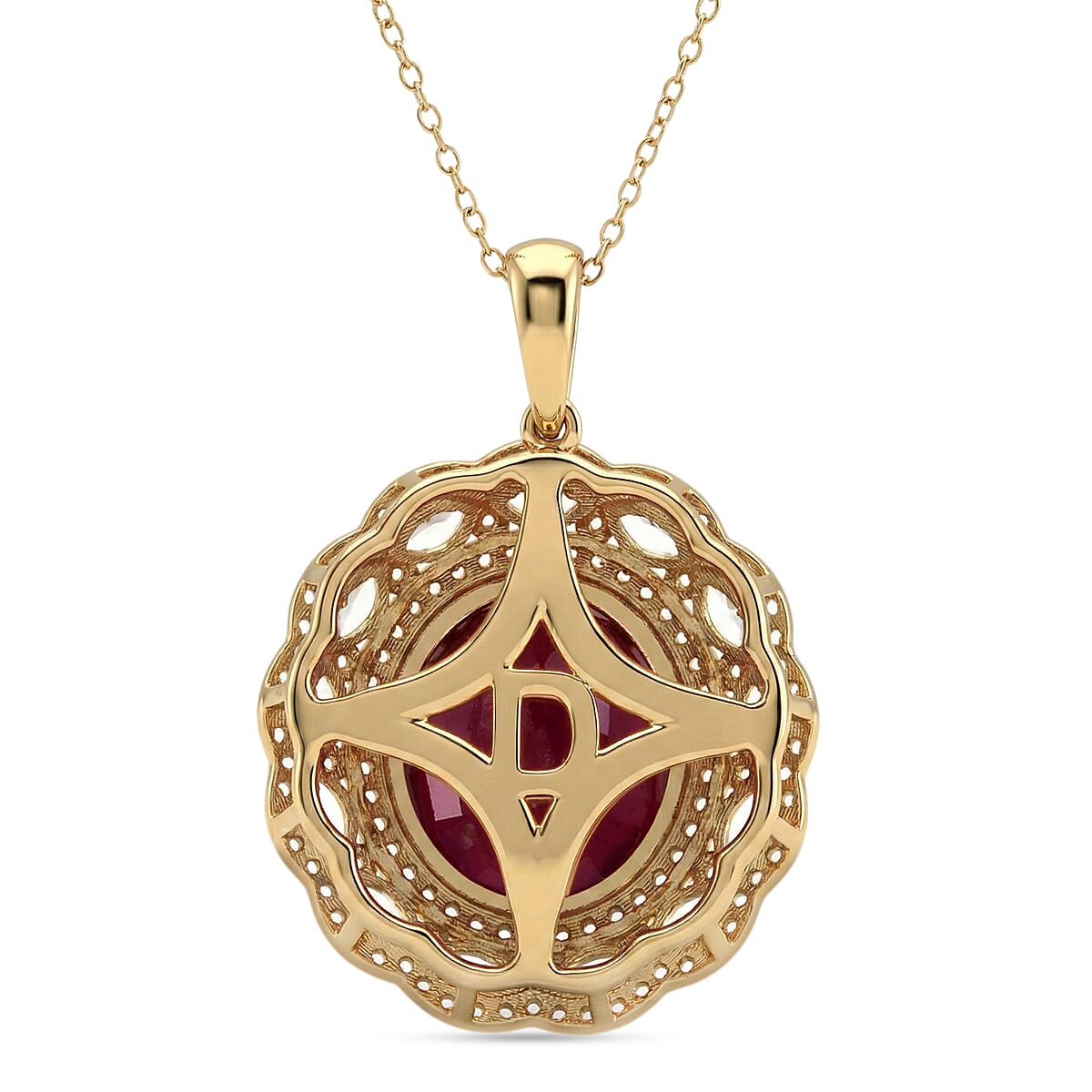 D'Joy Premium Niassa Ruby (FF), Champagne Zircon and White Zircon 15.15 ctw Regal Bloom Pendant Necklace in 18K Vermeil Yellow Gold Over Sterling Silver 20 Inches image number 4