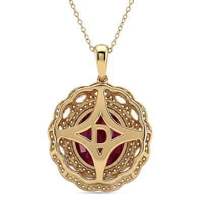 D'Joy Premium Niassa Ruby (FF), Champagne Zircon and White Zircon 15.15 ctw Regal Bloom Pendant Necklace in 18K Vermeil Yellow Gold Over Sterling Silver 20 Inches