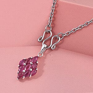 D'Joy Premium Niassa Ruby (FF) 1.90 ctw Flame Pendant Necklace in Rhodium Over Sterling Silver 20 Inches 