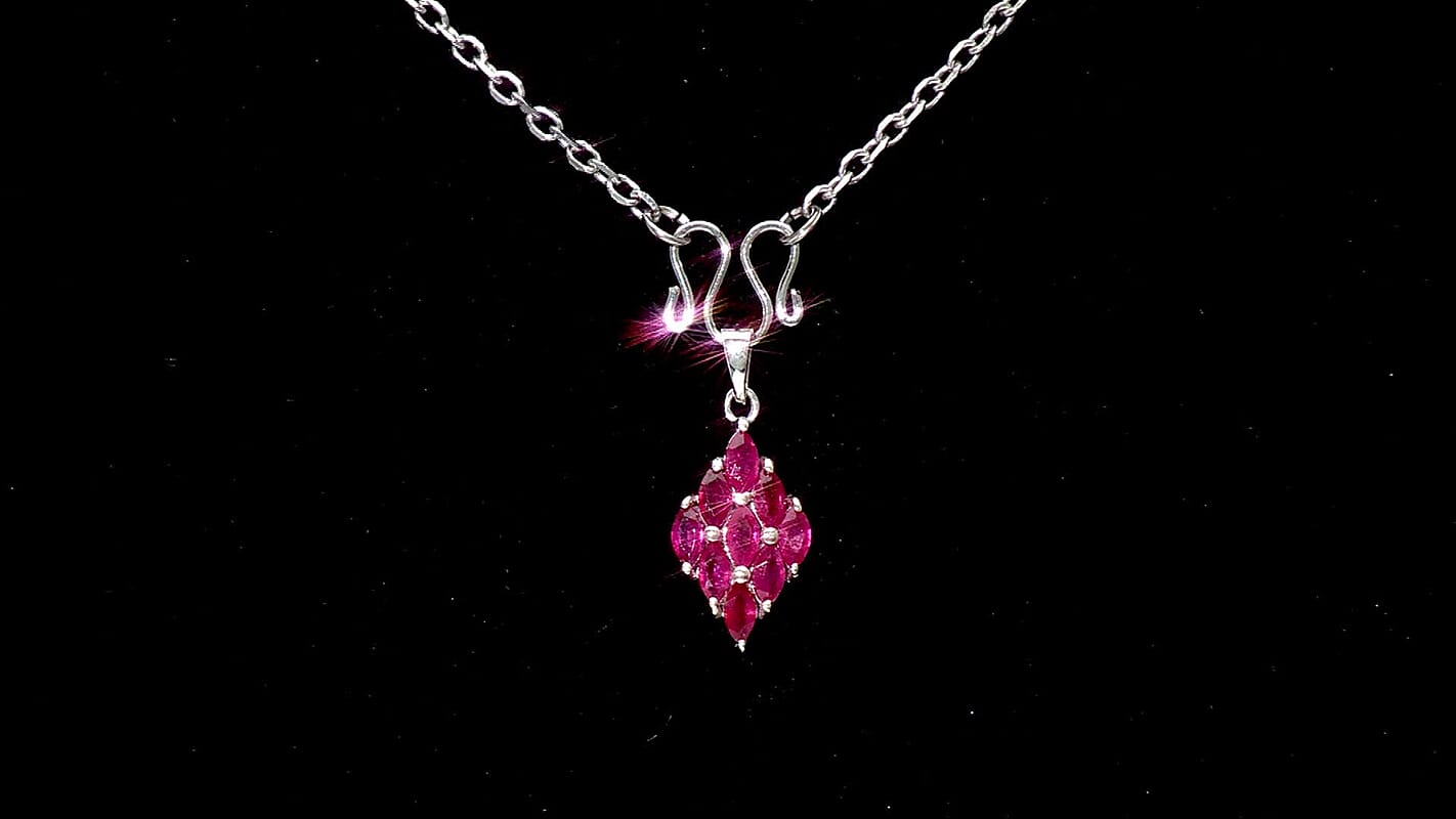 D'Joy Premium Niassa Ruby (FF) 1.90 ctw Flame Pendant Necklace in Rhodium Over Sterling Silver 20 Inches
